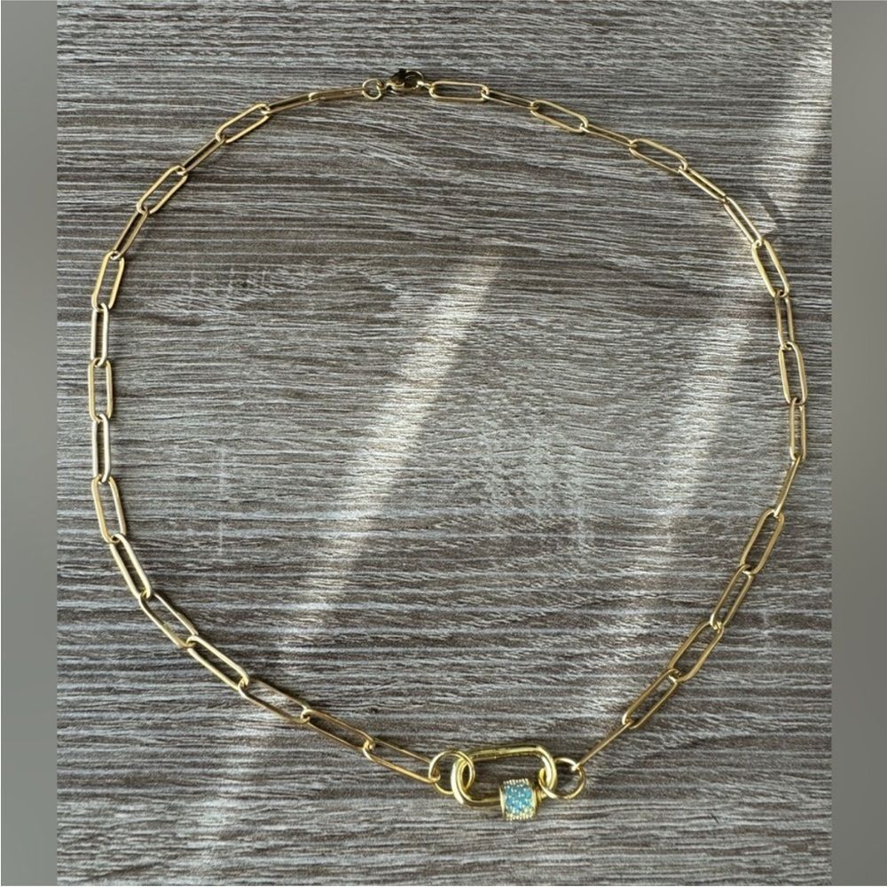 Gold Chain Necklace with Blue Accent N951 - Picture 3 of 5
